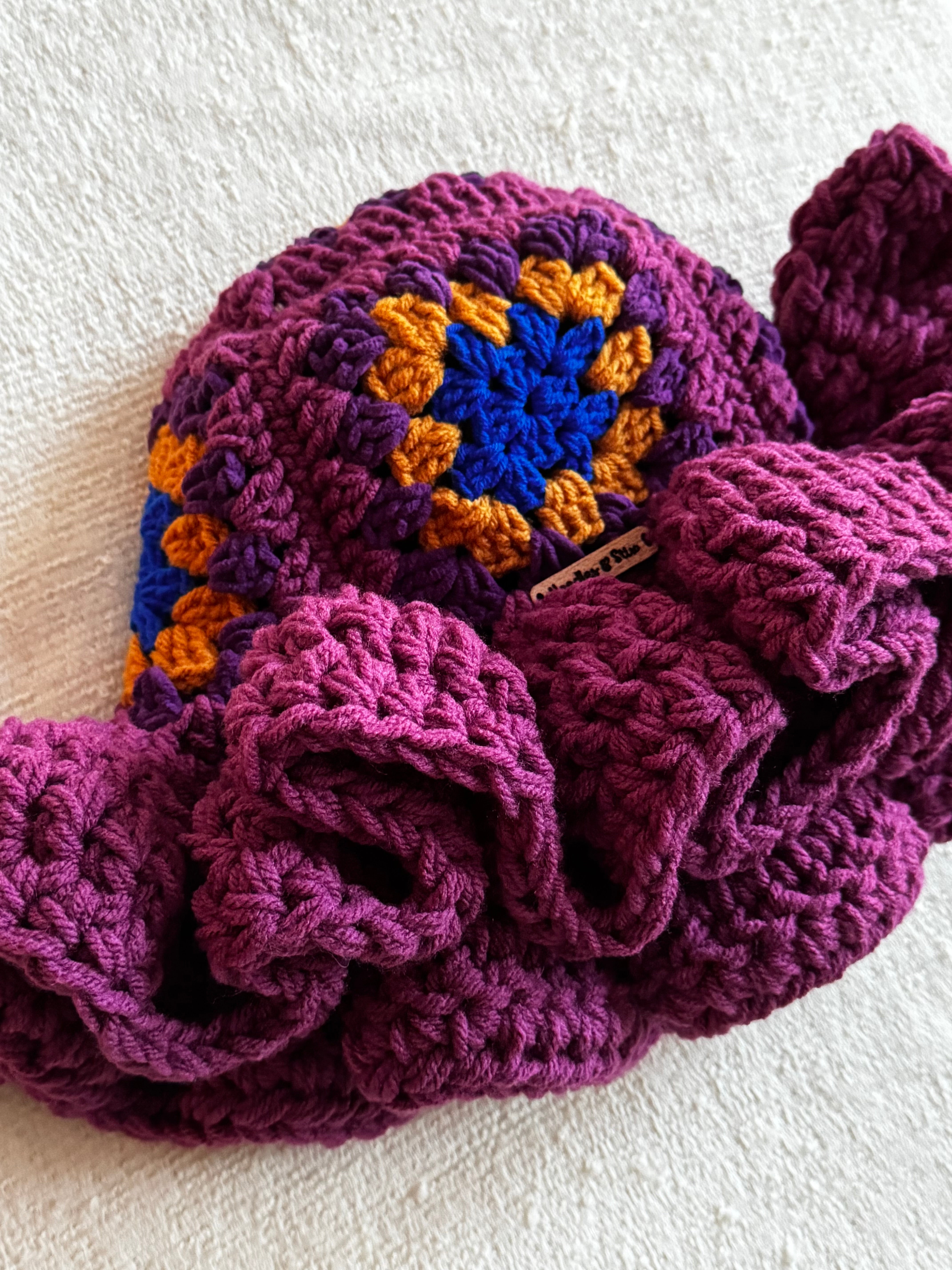 Purple Lady Handmade Crochet Granny Stripe Stitch Ruffle Fairy Hat OS Ruffle Hat Tutorial For Beginners & Advance Crocheters  main image 3