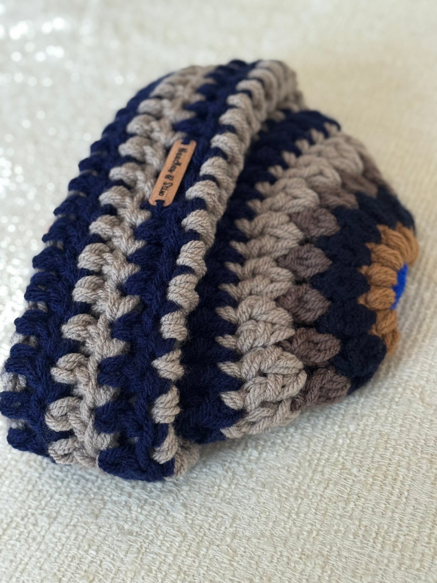 Floral Striped Crochet Shortie Beanie
