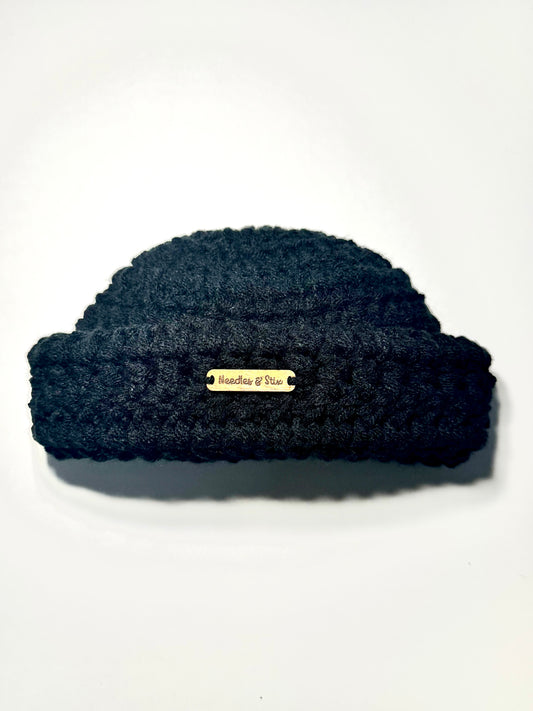 All Black Shortie Crochet Beanie