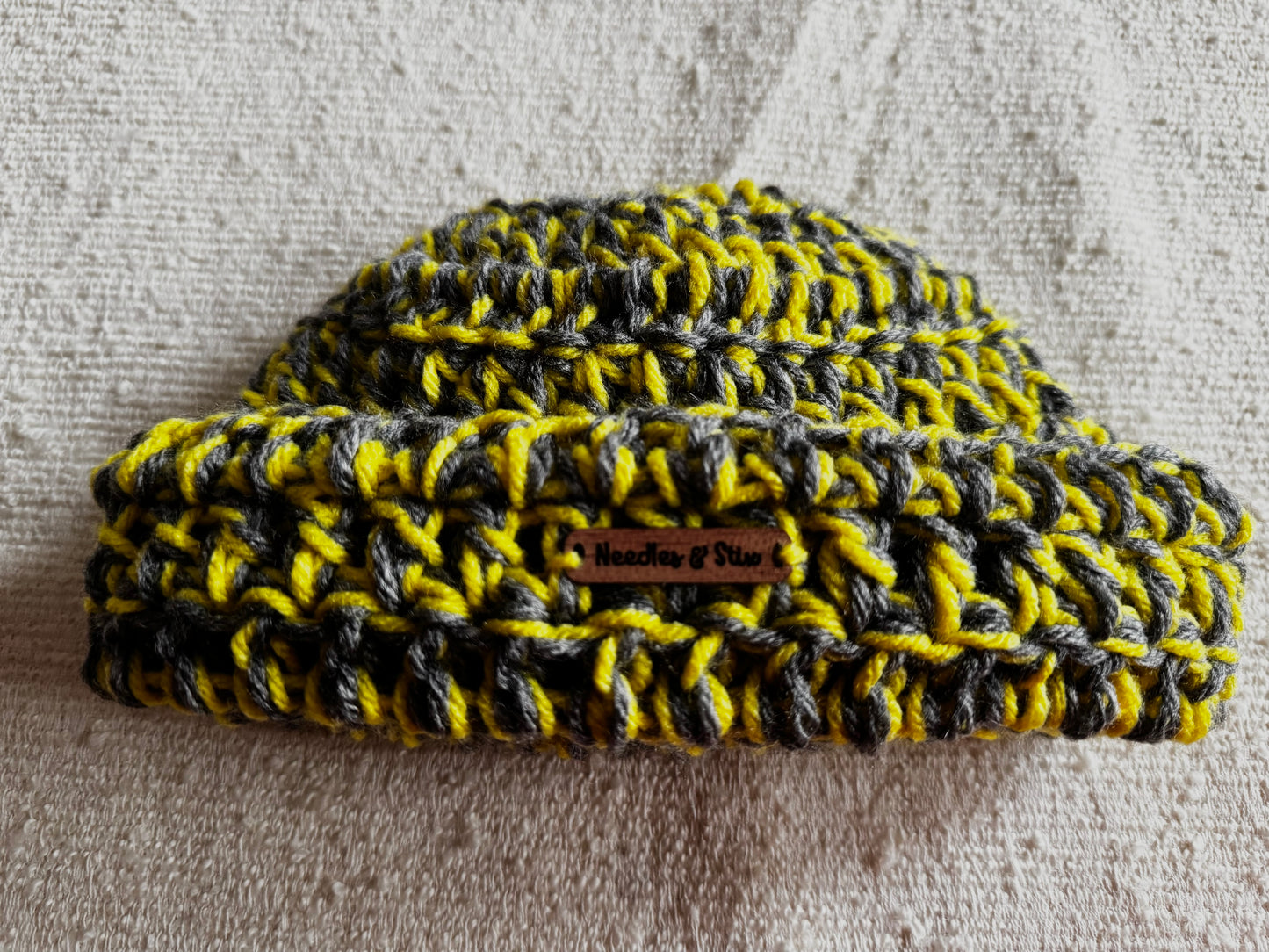 Gray and Yellow Crochet Beanie