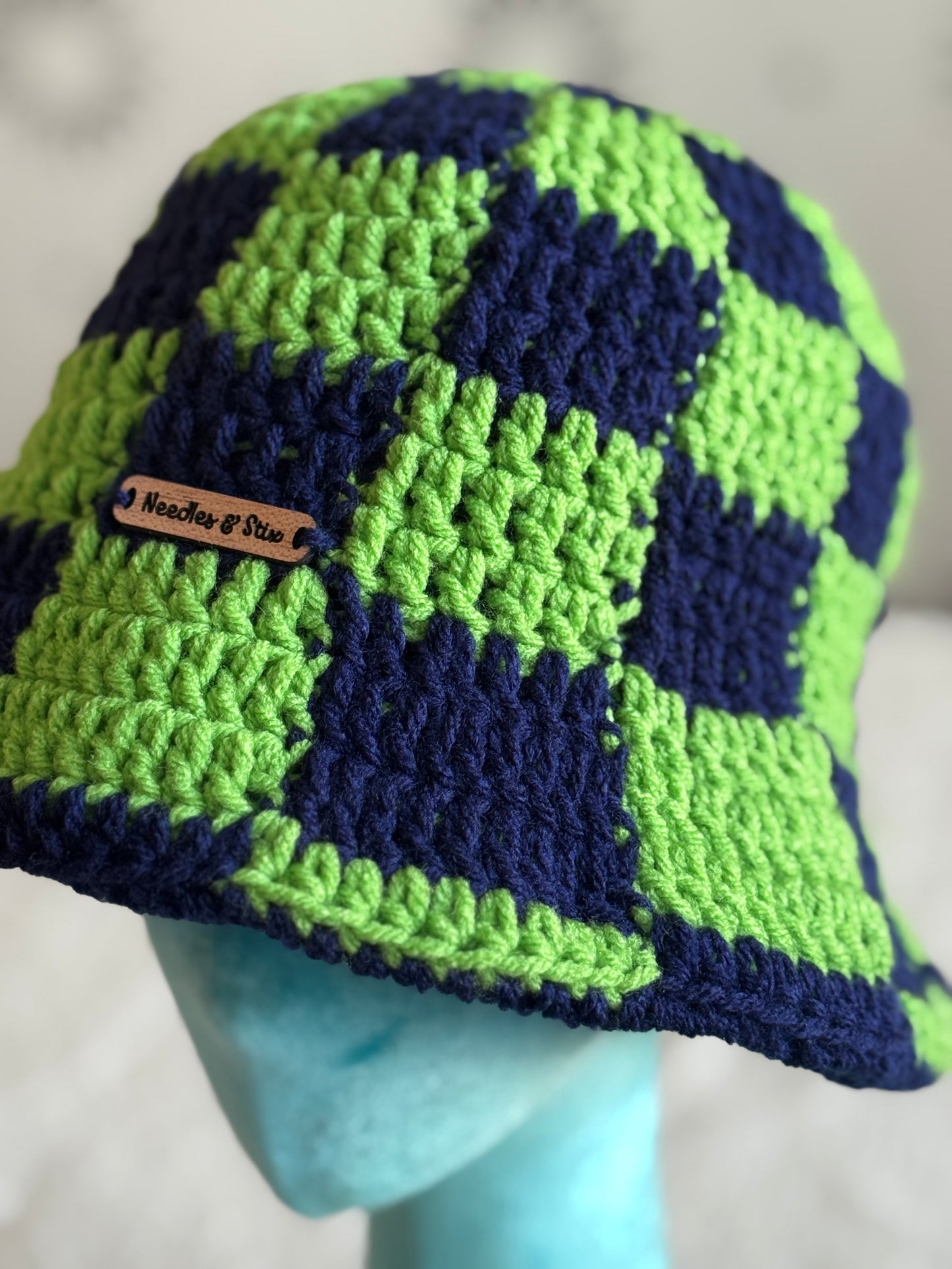 Checkered Crochet Bucket Hat