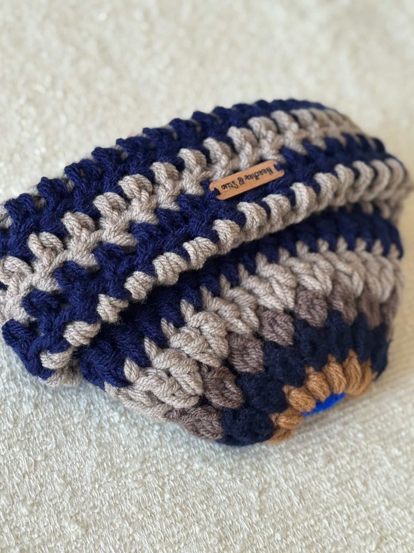 Floral Striped Crochet Shortie Beanie