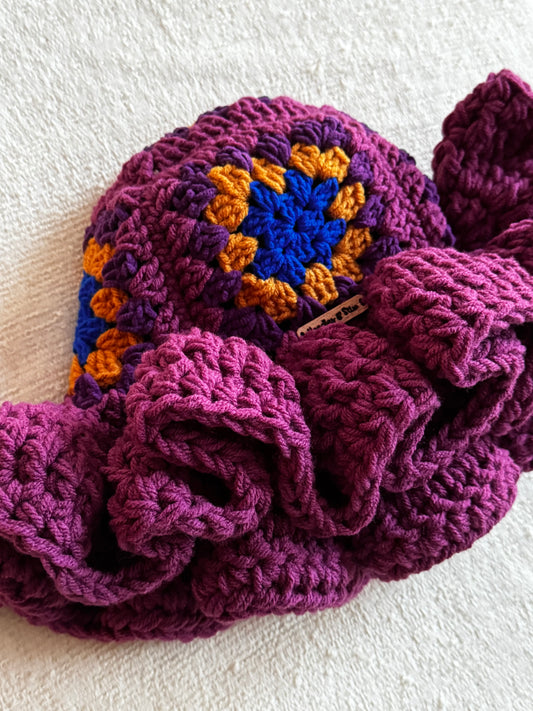 Plum Granny Crochet Big Ruffle Hat