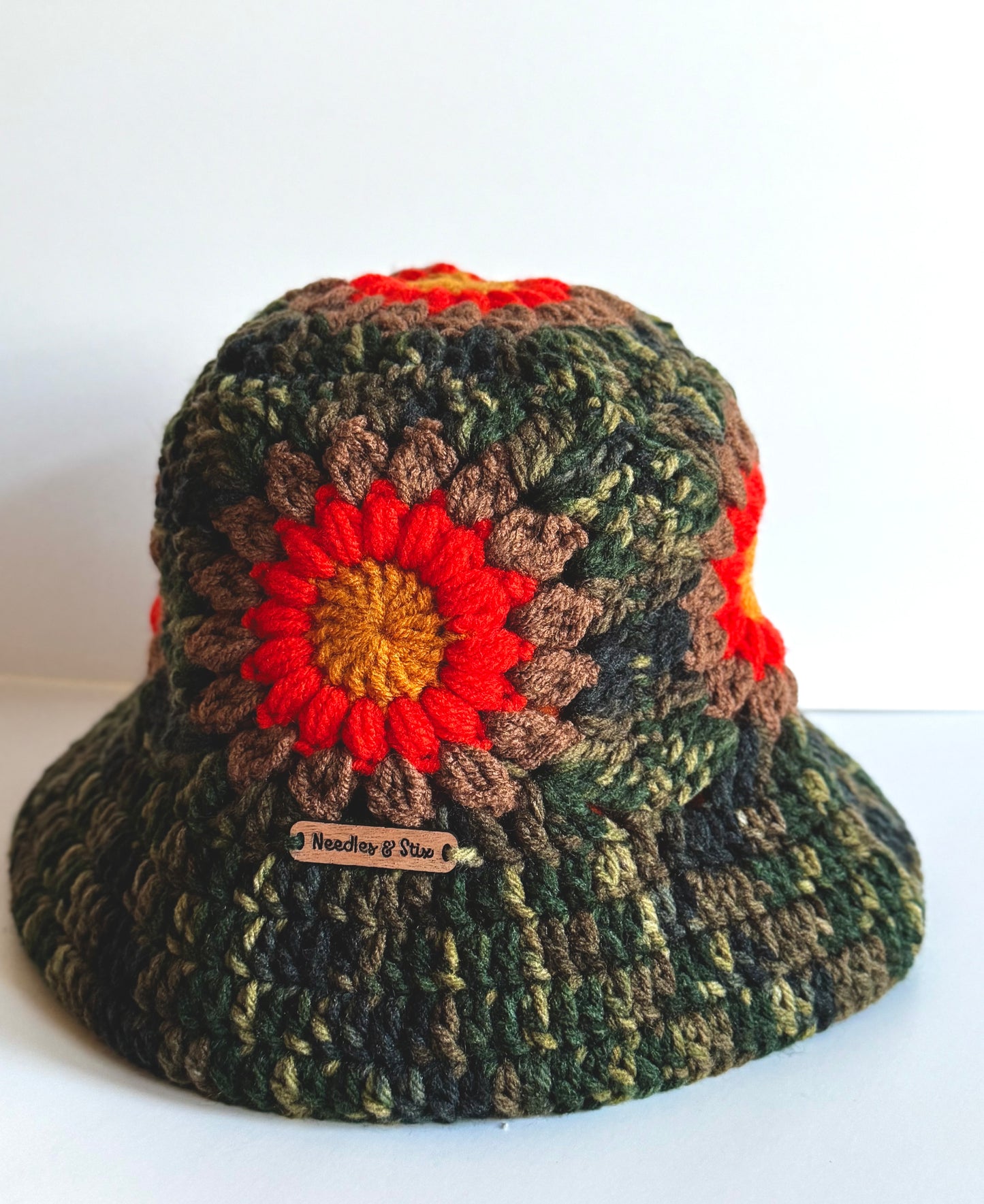 Camo Sunset Crochet Bucket Hat