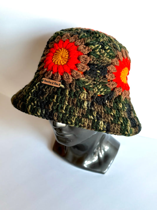 Camo Sunset Crochet Bucket Hat