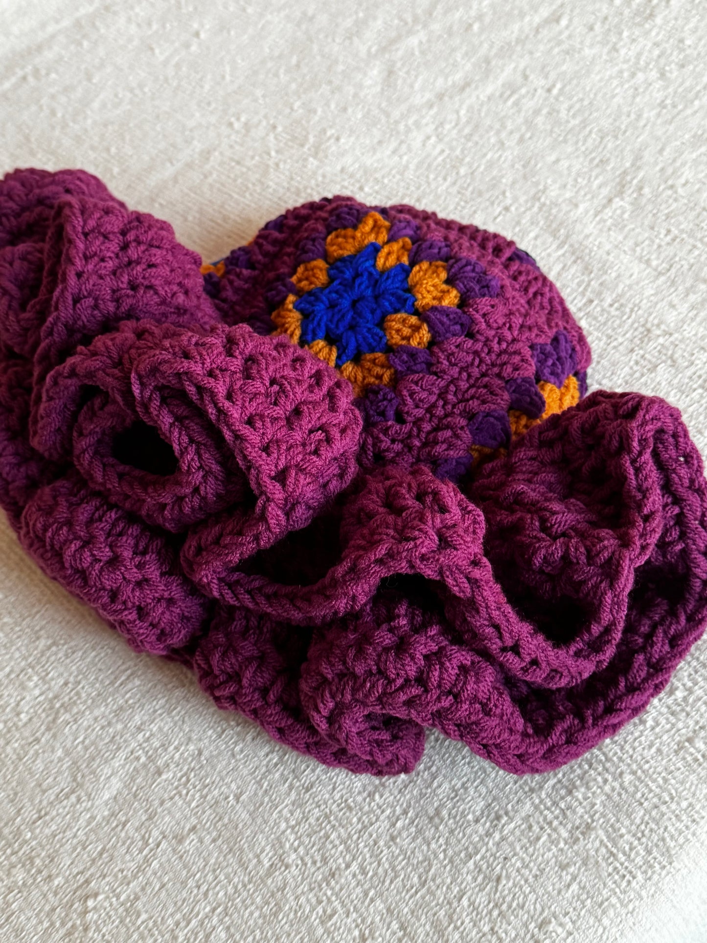 Plum Granny Crochet Big Ruffle Hat