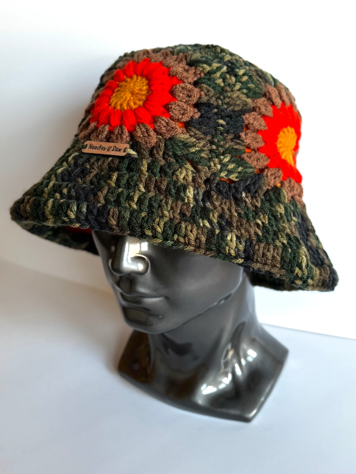 Camo Sunset Crochet Bucket Hat