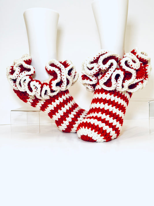 Candy Cane Crochet Cozy Socks