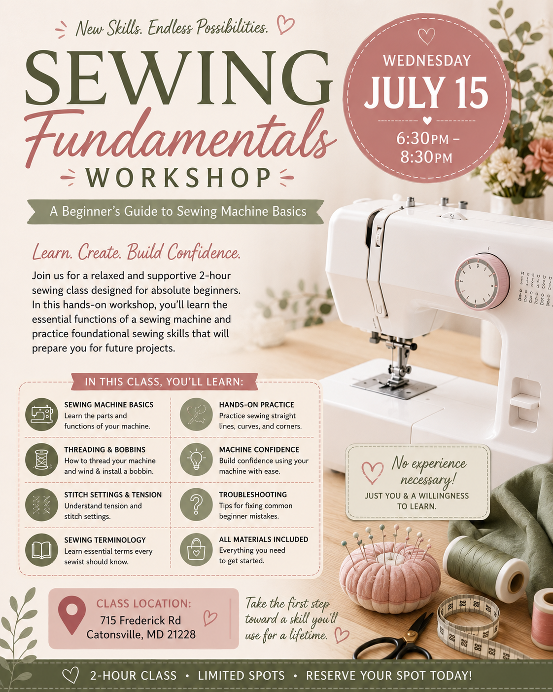 Sewing Fundamentals Workshop: A Beginner’s Guide to Sewing Machine Basics