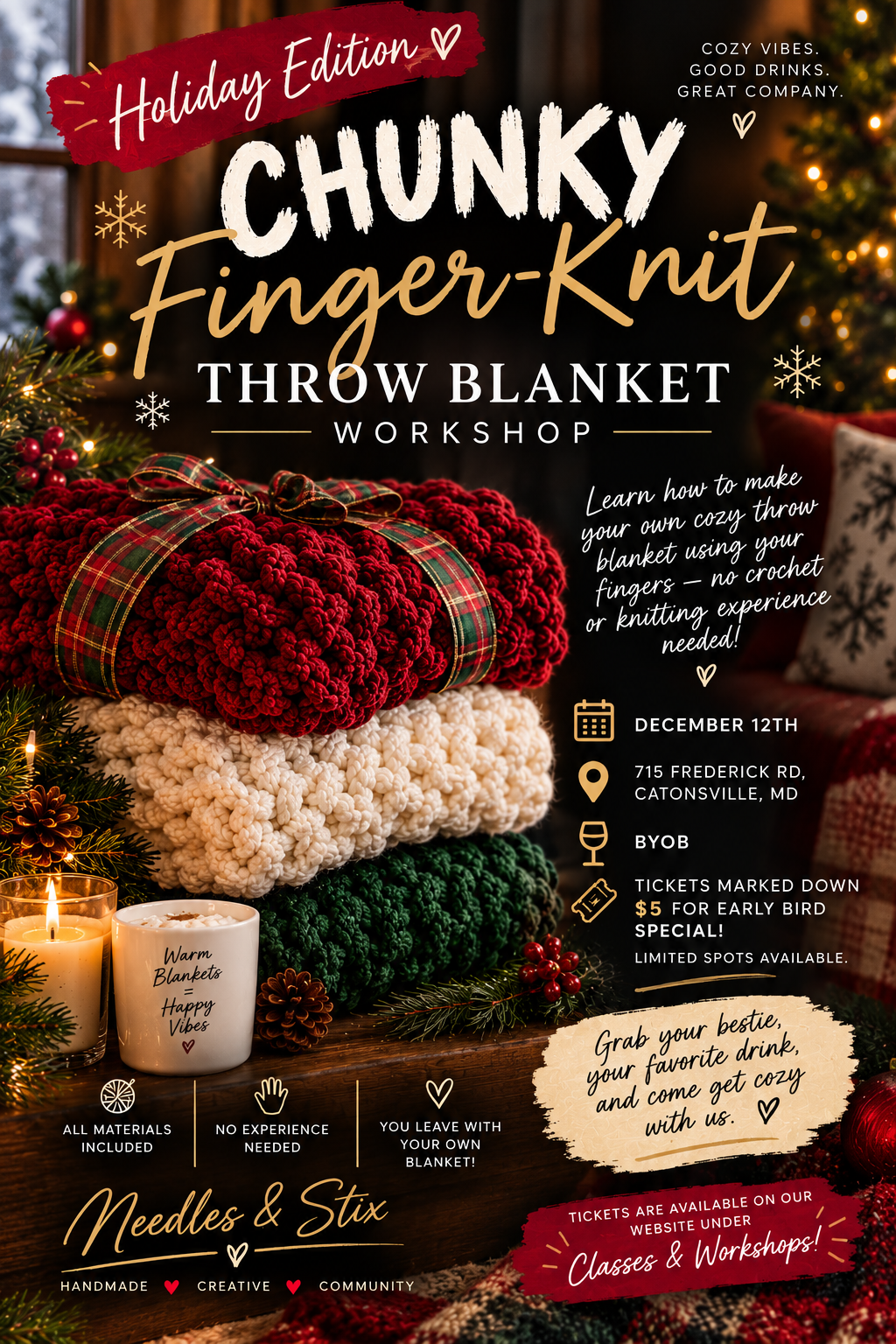 Chunky Finger Knit Throw Blanket Workshop