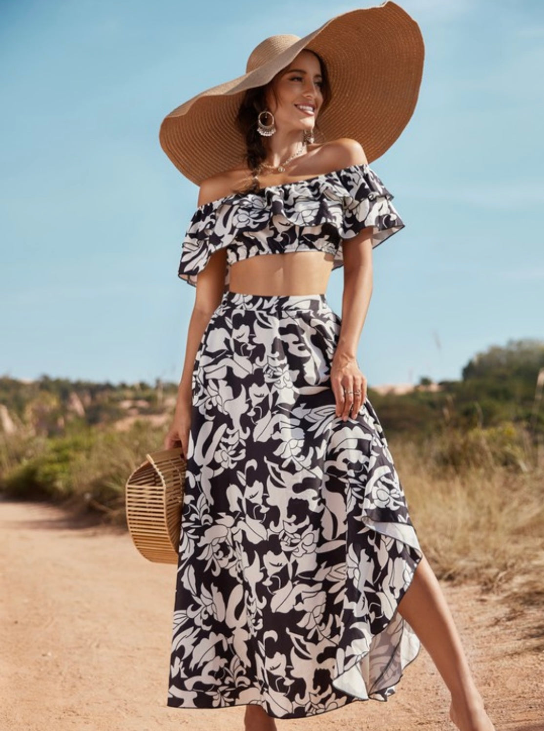 Floral Black and White 2 piece Set